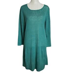 Gudrun Sjoden Size M 100% Linen Sweater Shift Dress Mini Green